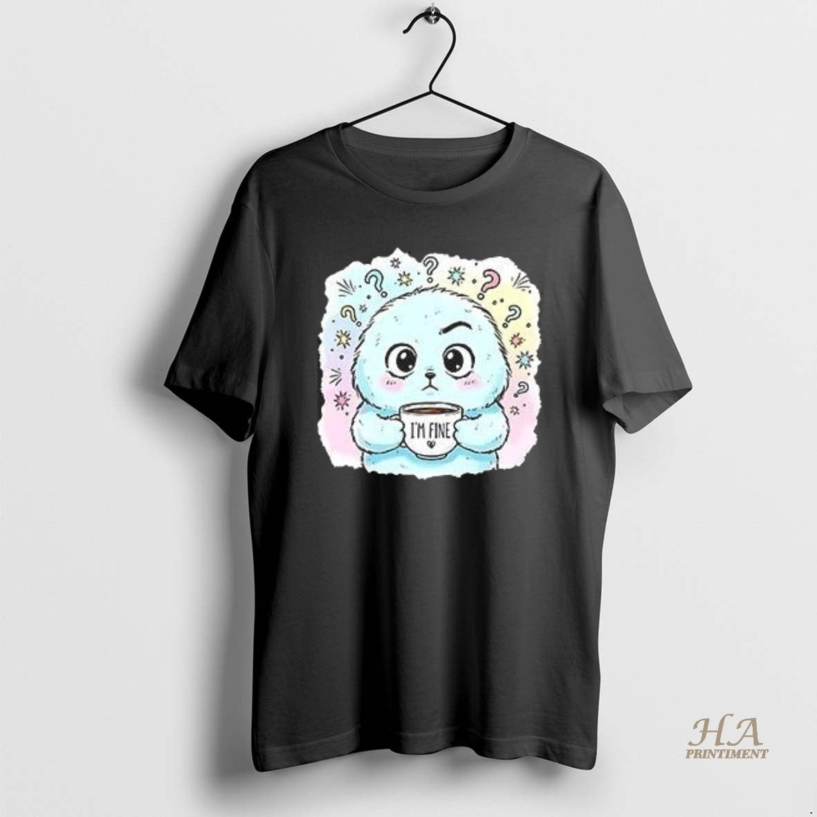 Official Im Fine Fluffy Monster Coffee Cute Cartoon T-Shirts, Hoodie, Sweatshirt | InkNestWear.com
