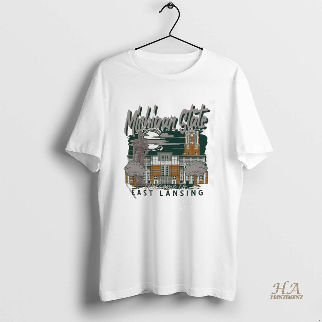 Official Image One Natural Michigan State Spartans Comfort Colors Hand Drawn Campus Stack T-Shirts, Hoodie, Sweatshirt