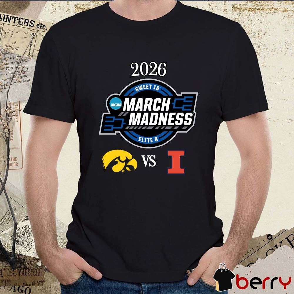 Iowa Hawkeyes vs Illinois Fighting Illini 2026 NCAA March Madness Elite 8 Logos t-shirt