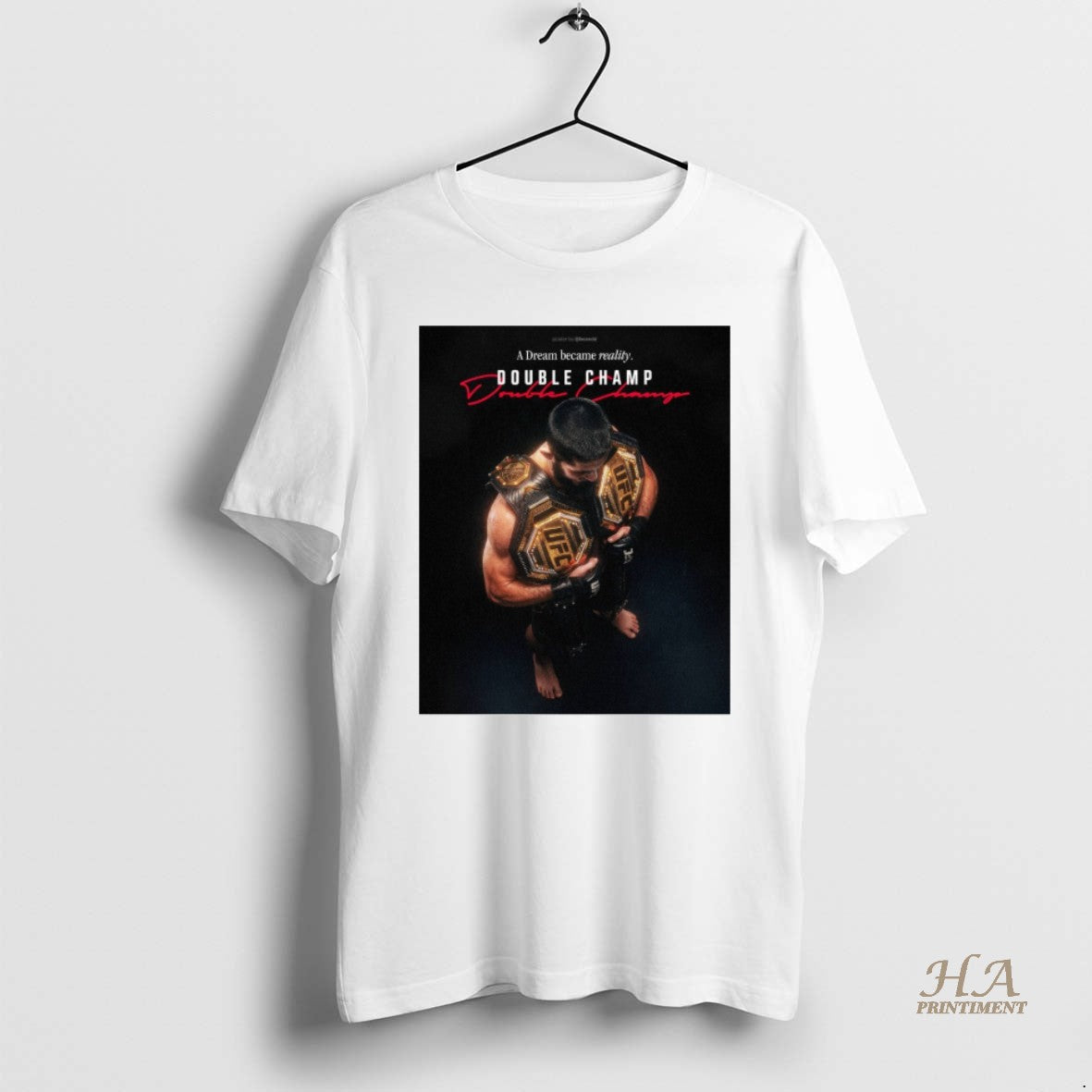 Official Islam Makhachev A Dream Became Reality Double Champ T-Shirts, Hoodie, Sweatshirt | InkNestWear.com