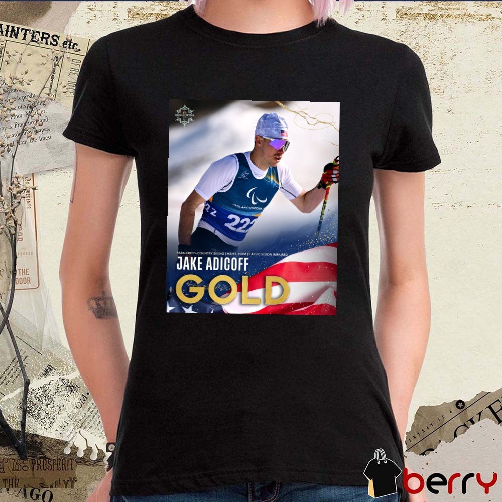 Jake Adicoff Para Cross-Country Skiing Men’s 10km Classic Vision Impaired Gold Medal Poster t-shirt