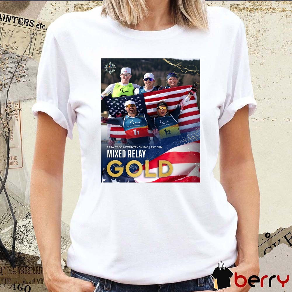 Jake Adicoff Reid Goble Joshua Sweeney Oksana Masters And Sydney Peterson Mixed Relay Gold Medal t-shirt