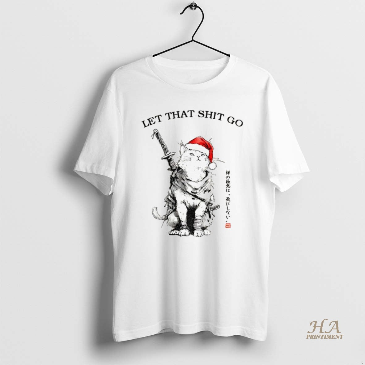 Official Japan Cat Santa Hat Let That Shit Go Merry Christmas T-Shirts, Hoodie, Sweatshirt | InkNestWear.com
