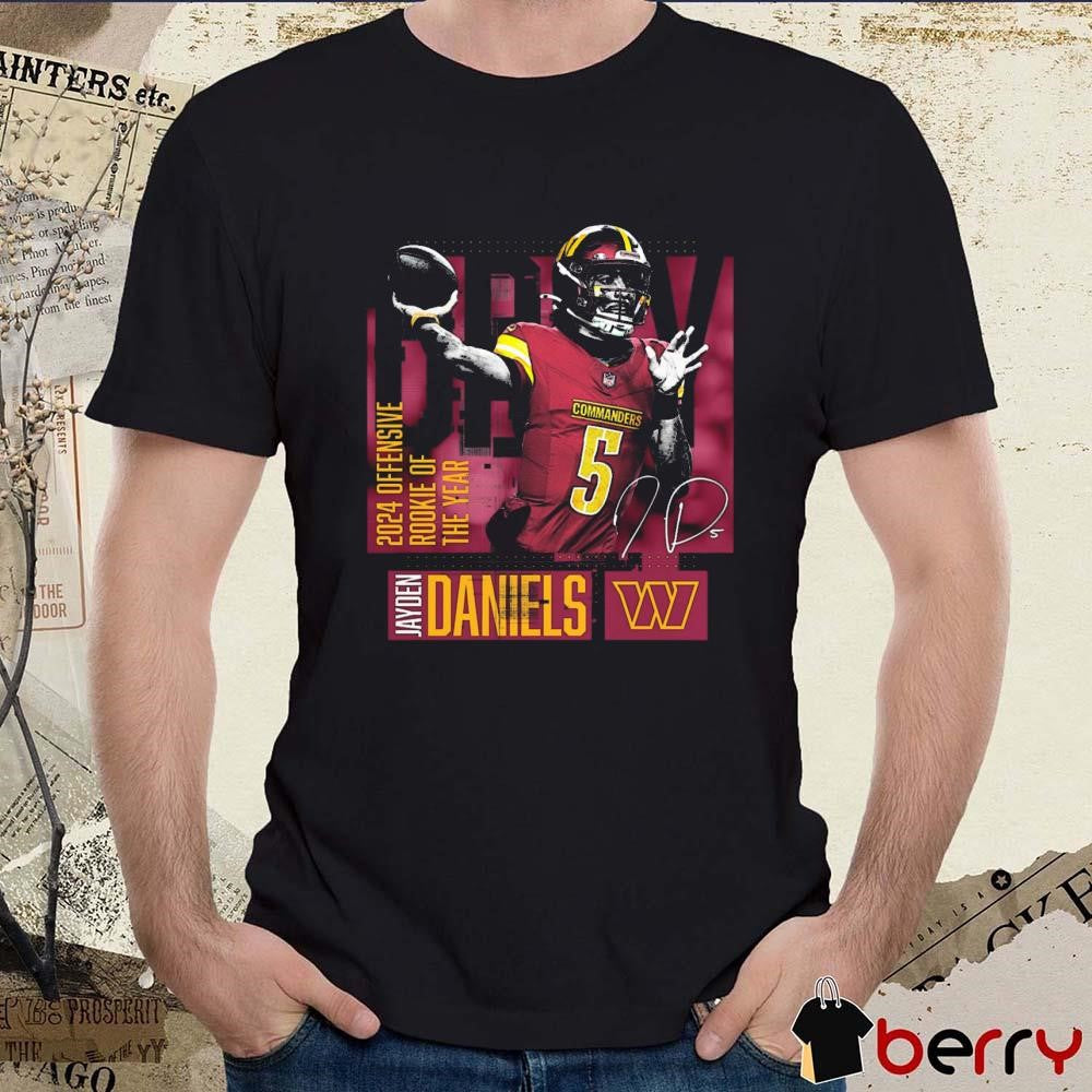 Jayden Daniels Washington Commanders 2024 NFL Offensive Rookie of the Year Signature Graphic t-shirt