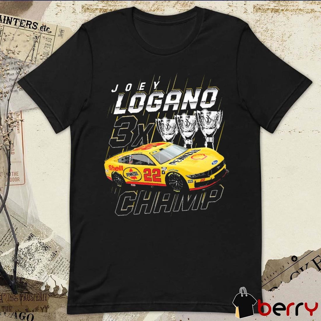 Joey Logano Team Penske Three-Time NASCAR Cup Series Champion 3X Trophy t-shirt