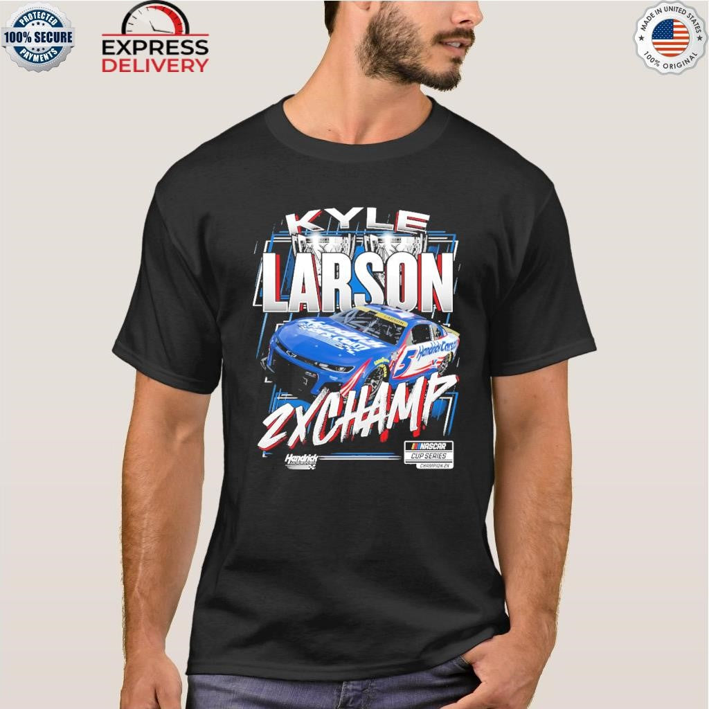 Kyle Larson Hendrick Motorsports Team Collection Black Two-Time NASCAR Cup Series Champion Trophy Shirt