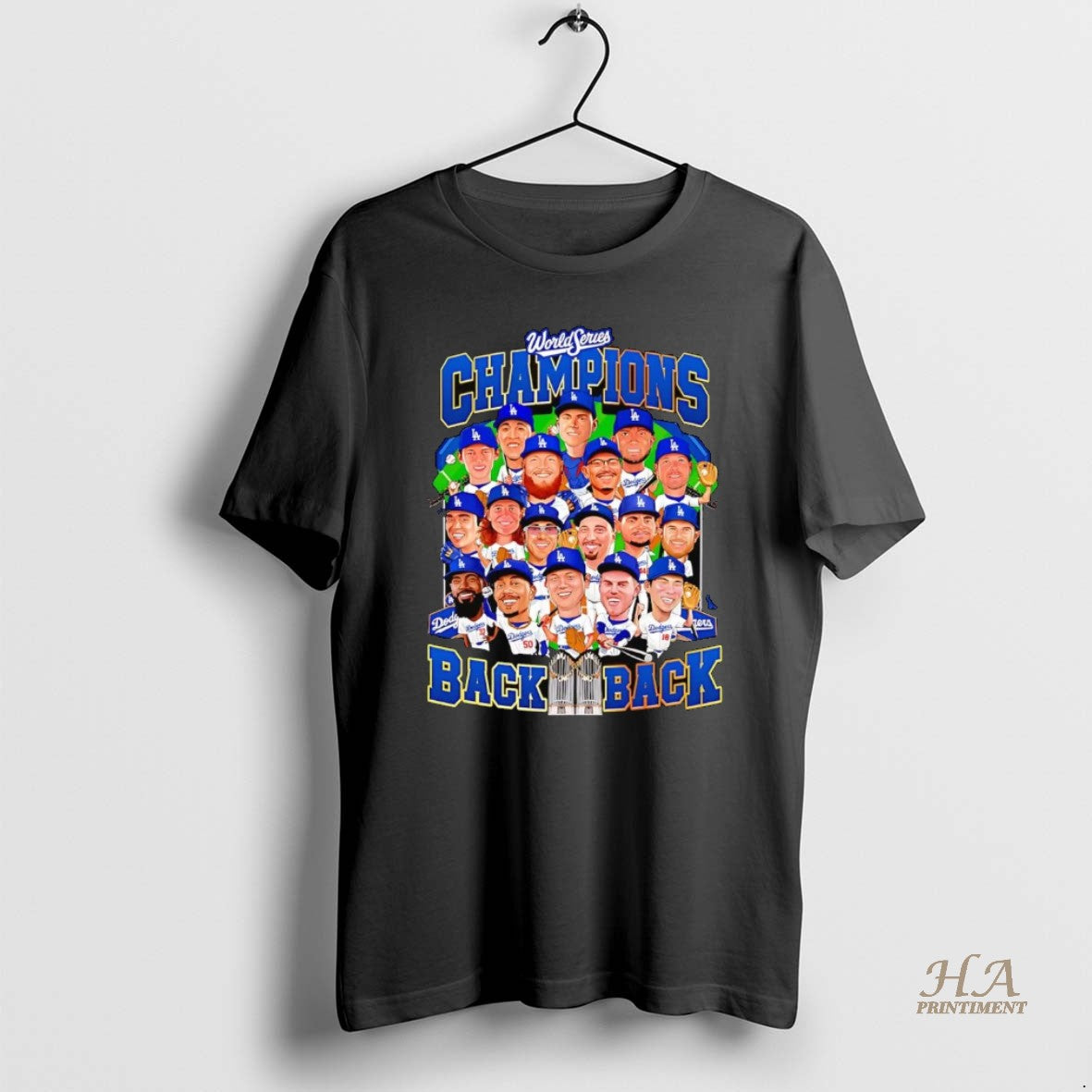 Official La Dodgers World Series Champions Back To Back Trophy Caricature T-Shirts, Hoodie, Sweatshirt | InkNestWear.com