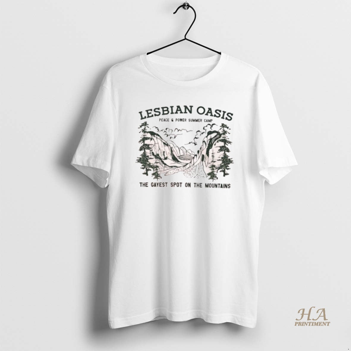 Official Lesbian Oasis Peace Power Summer Camp The Gayest Spot On The Mountains Forest Graphic T-Shirts, Hoodie, Sweatshirt