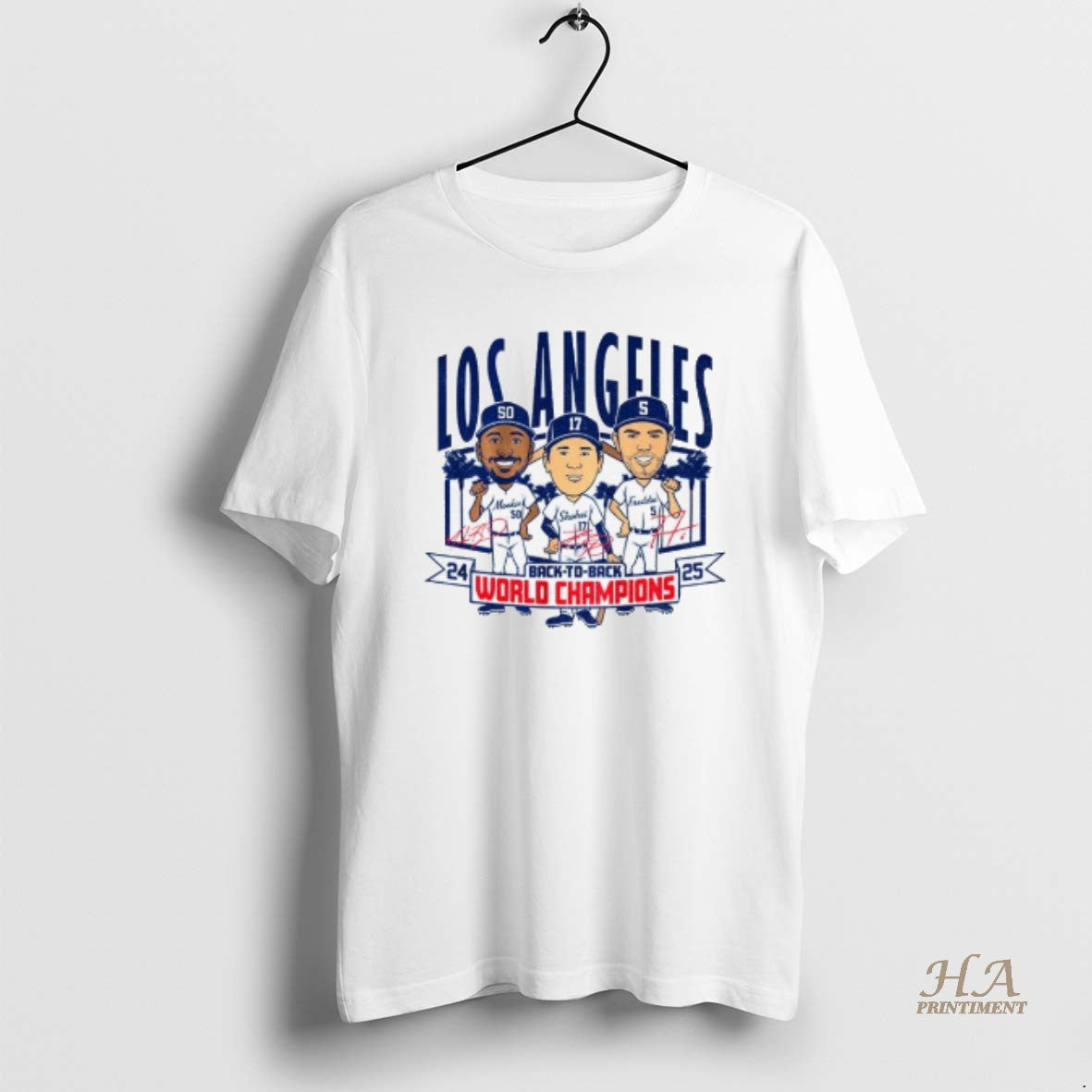 Official Los Angeles Dodgers Baseball Back To Back World Champions Caricatures 24 25 Signature T-Shirts, Hoodie, Sweatshirt