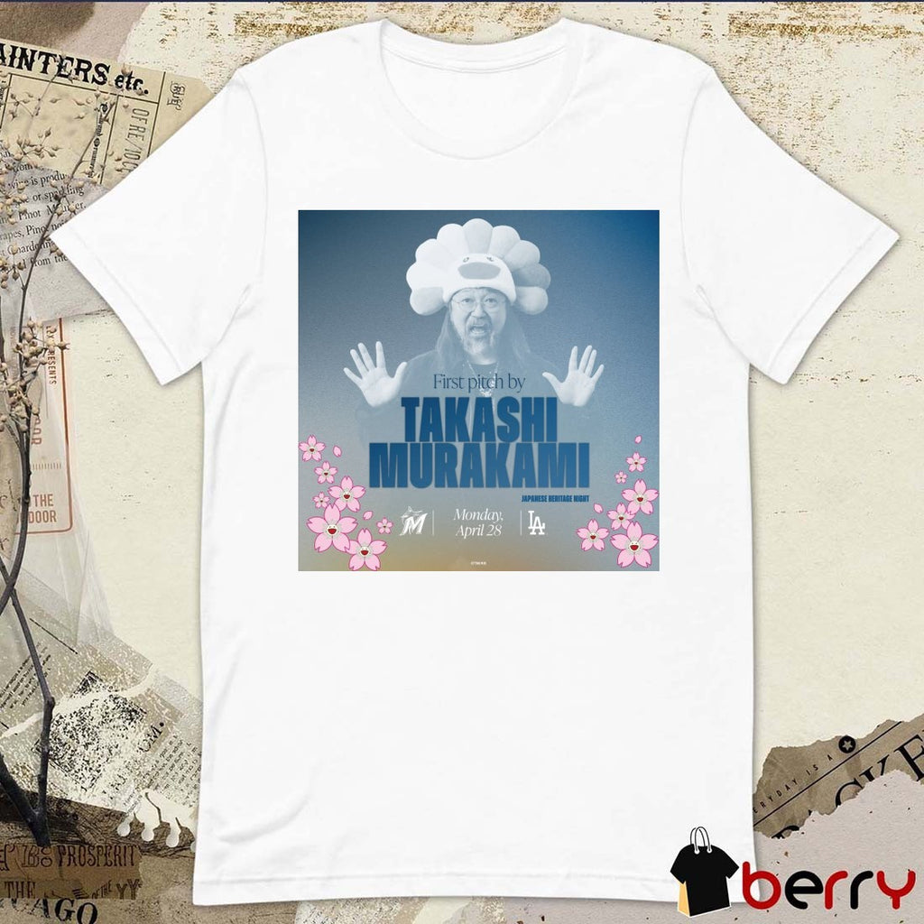 Los Angeles Dodgers First Pitch By Takashi Murakami Japanese Heritage Night Monday April 28 Vs Miami Marlins Poster t-shirt