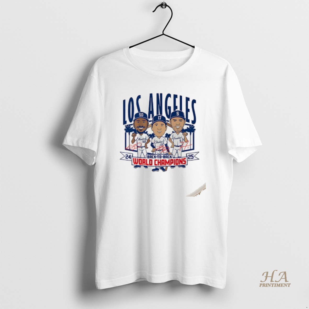 Official Los Angeles Baseball Back To Back World Champs 2025 Caricatures Signature T-Shirts, Hoodie, Sweatshirt
