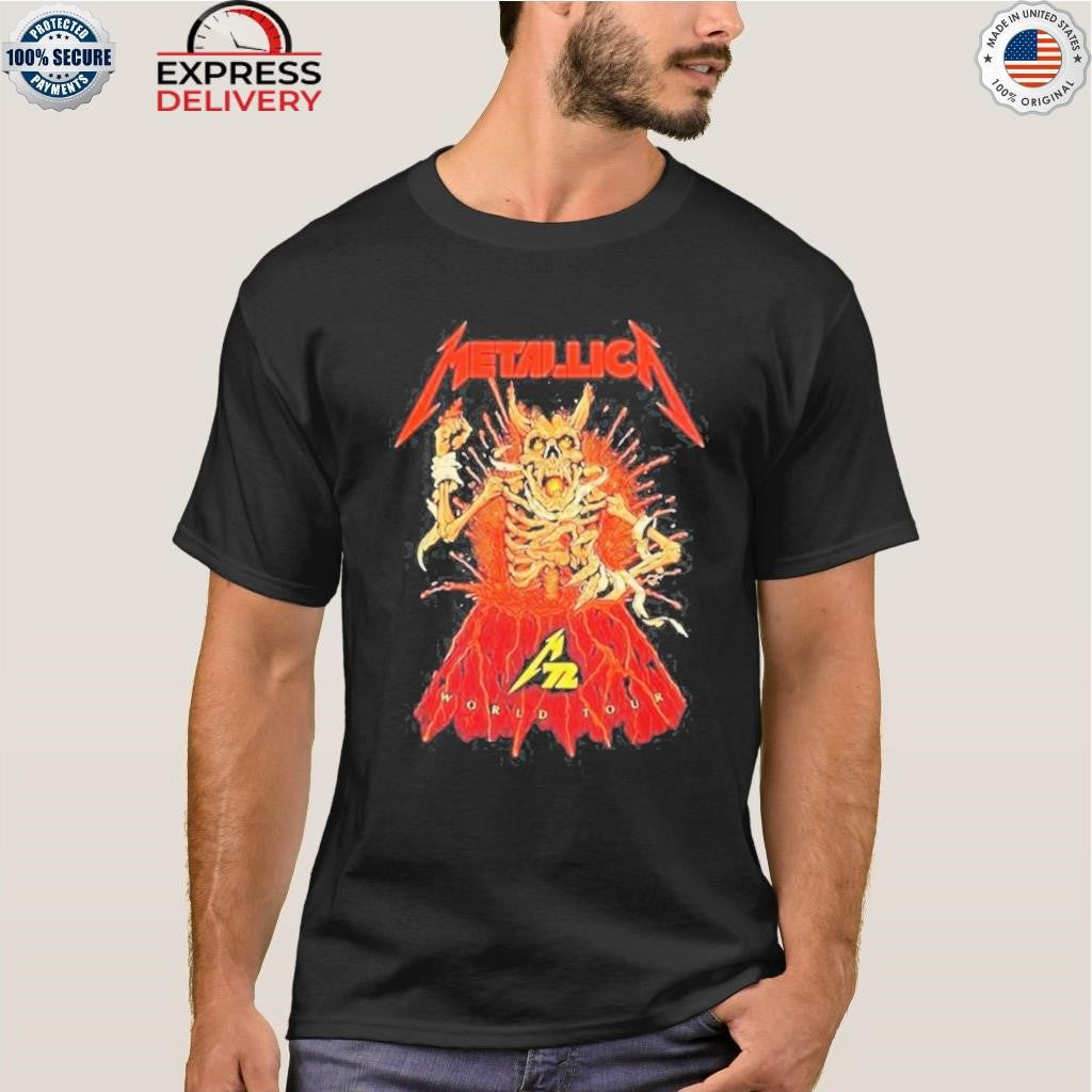 Metallica M72 World Tour Australia And New Zealand 2025 Fancards Feat Metallica Skeleton In The Volcano With Dates Shirt