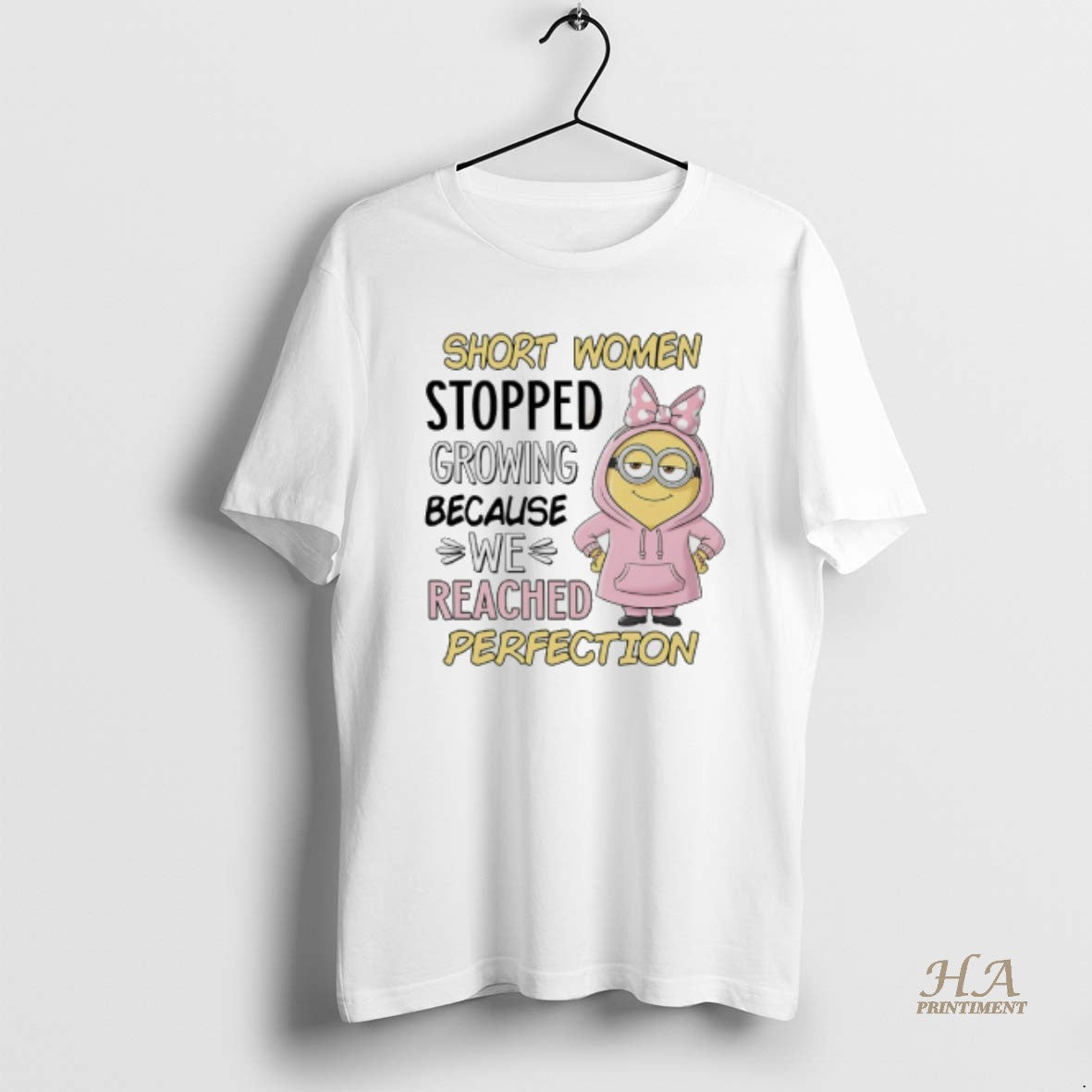 Official Minions Short Women Stopped Growing Because We Reached Perfection T-Shirts, Hoodie, Sweatshirt | InkNestWear.com