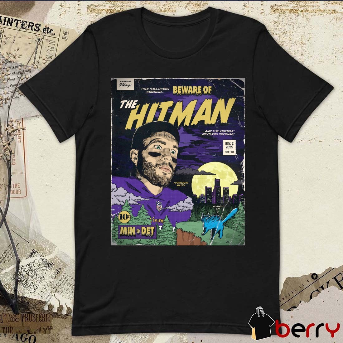 Minnesota Vikings Vs Detroit Lions Beware of The Hitman November 2 2025 Poster t-shirt