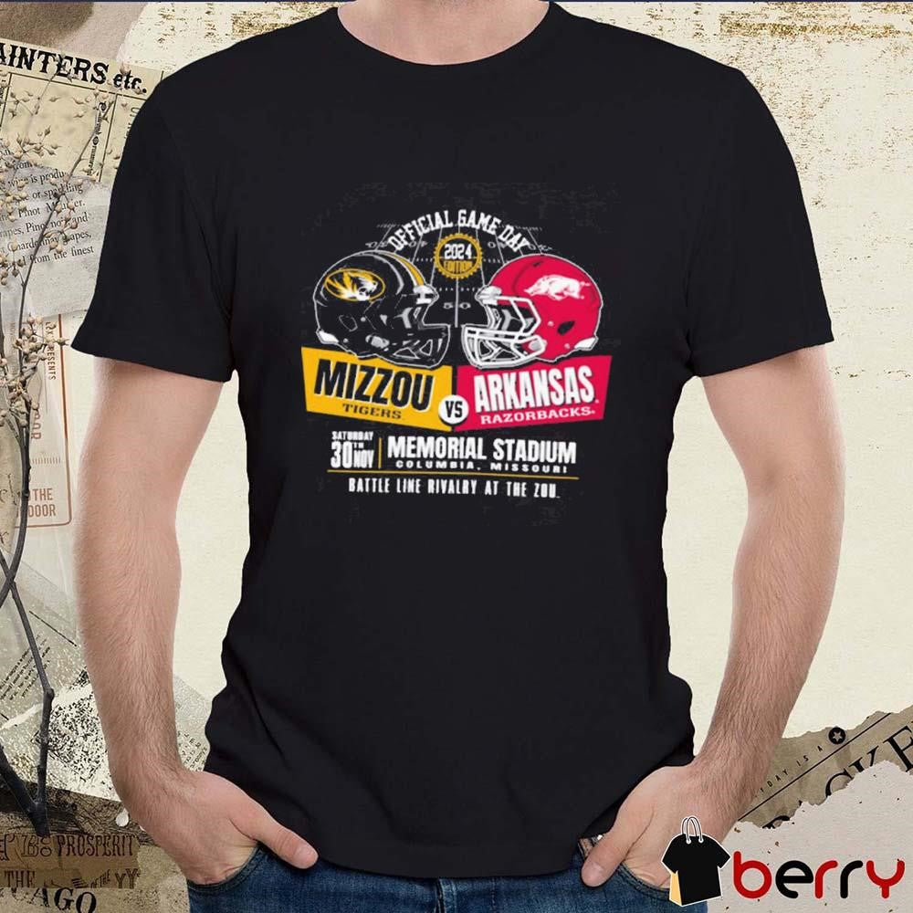 Mizzou Tigers Champion 2024 MU vs Arkansas Razorbacks Game Day Battle Line Rivalry At The Zoo Memorial Stadium t-shirt