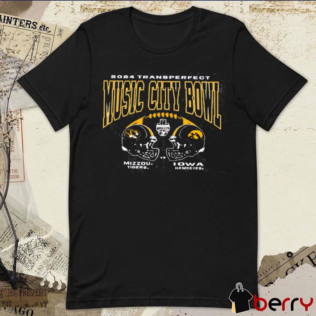 Mizzou Tigers Vs Iowa Hawkeyes 2024 Transperfect Champion Music City Bowl Dueling Helmet t-shirt