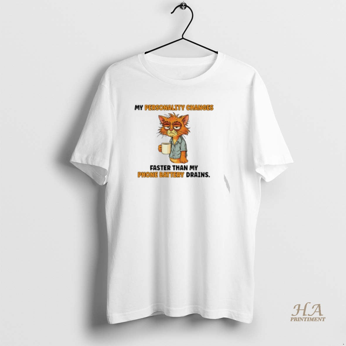 Official My Personality Changes Faster Than My Phone Battery Drains Cat T-Shirts, Hoodie, Sweatshirt | InkNestWear.com