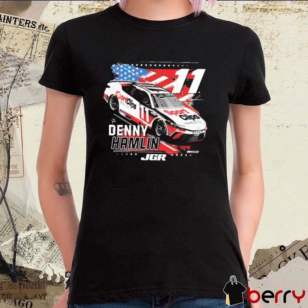 NASCAR Denny Hamlin JGR Joe Gibbs Racing Team Collection Patriotic Car Signature t-shirt