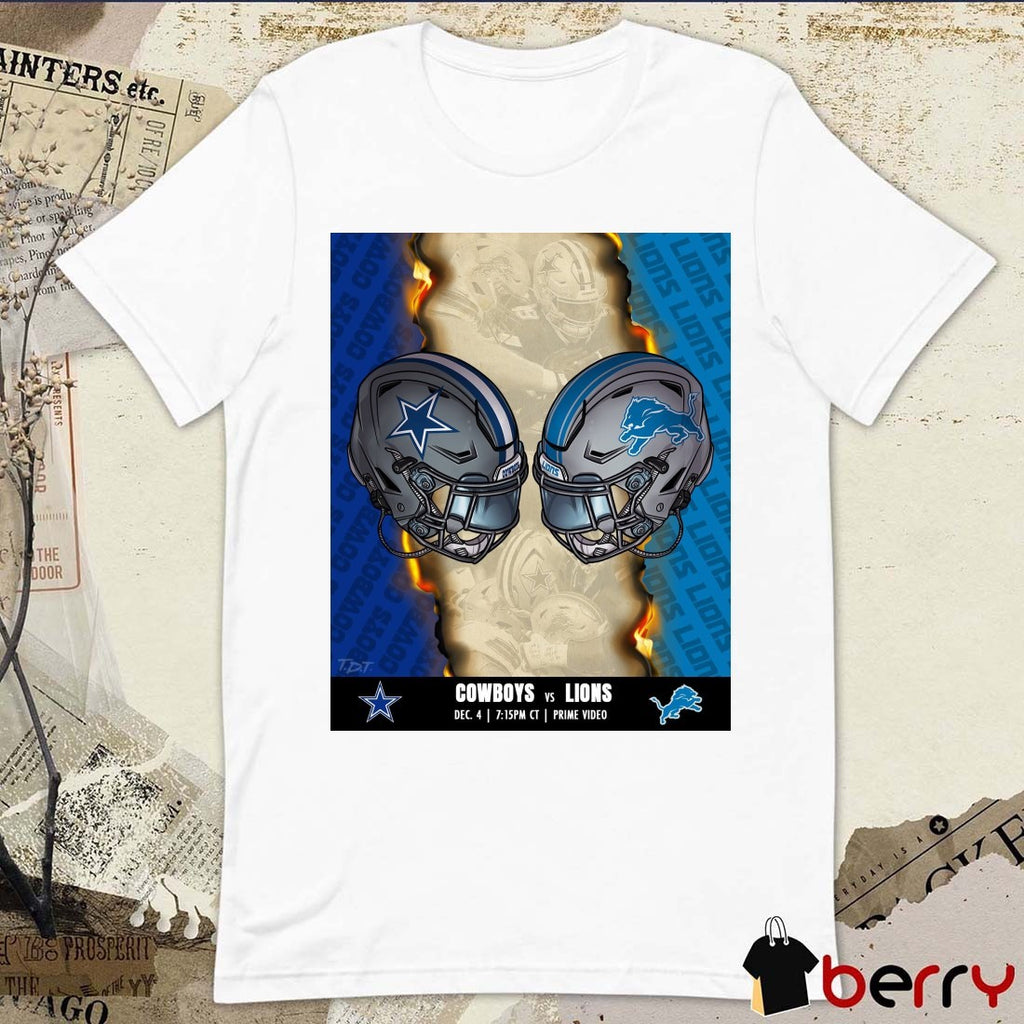 NFL Game Dallas Cowboys Vs Detroit Lions December 4, 2025 Helmets Poster t-shirt