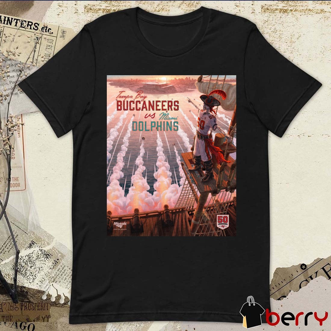 NFL Game Tampa Bay Buccaneers Vs Miami Dolphins 2025 Mosaic Series Poster t-shirt