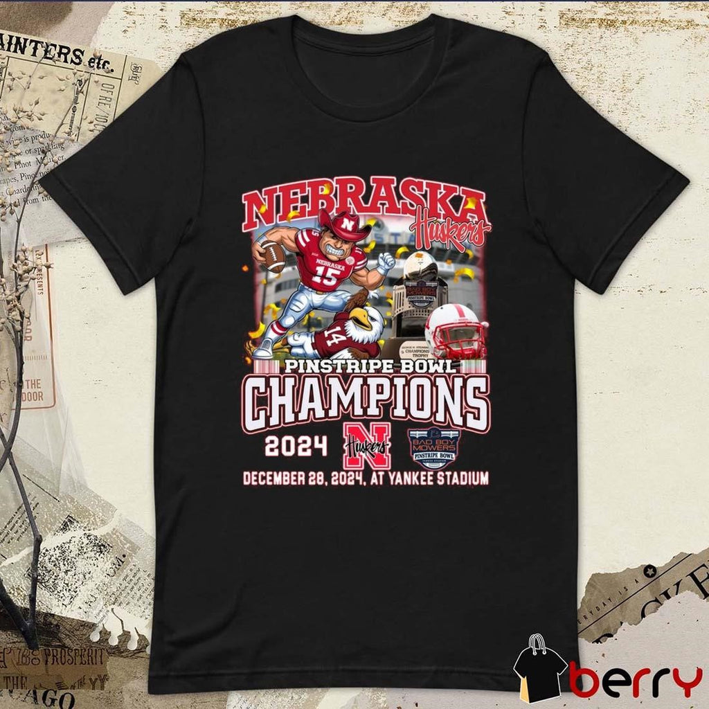 Nebraska Cornhuskers Pinstripe Bowl Champions 2024 December 28 2024 At Yankee Stadium Mascot t-shirt