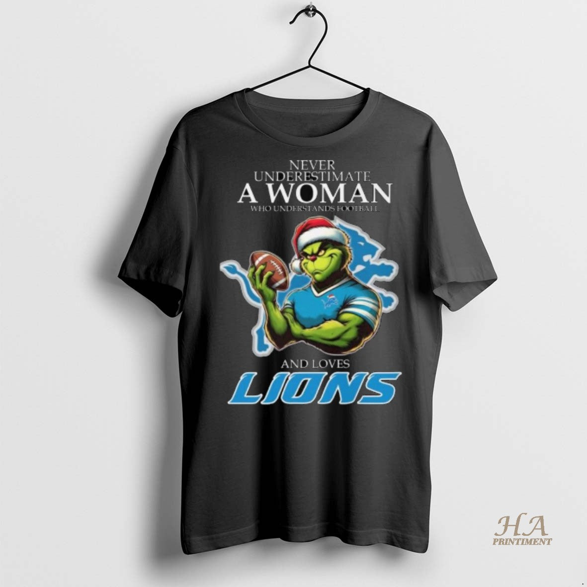 Official Never Underestimate A Woman Who Understands Football And Loves Detroit Lions With The Grinch T-Shirts, Hoodie,...