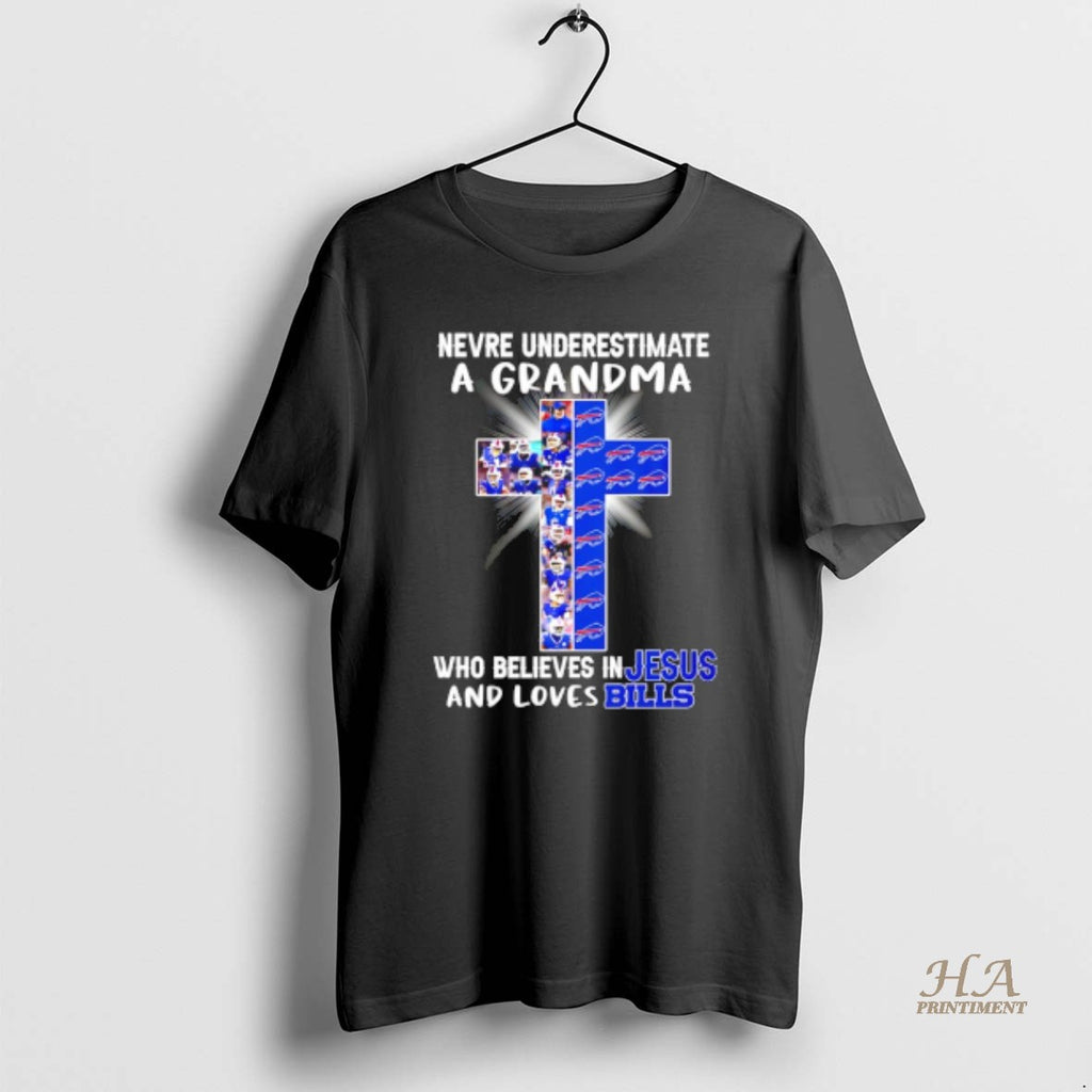 Official New Underestimate A Grandma Who Believes In Jesus And Loves Bills T-Shirts, Hoodie, Sweatshirt | InkNestWear.com