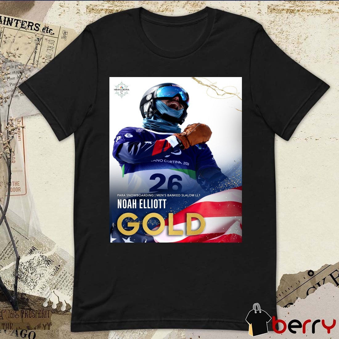 Noah Elliott Para Snowboarding Men’s Banked Slalom LL1 Gold Medal Poster t-shirt
