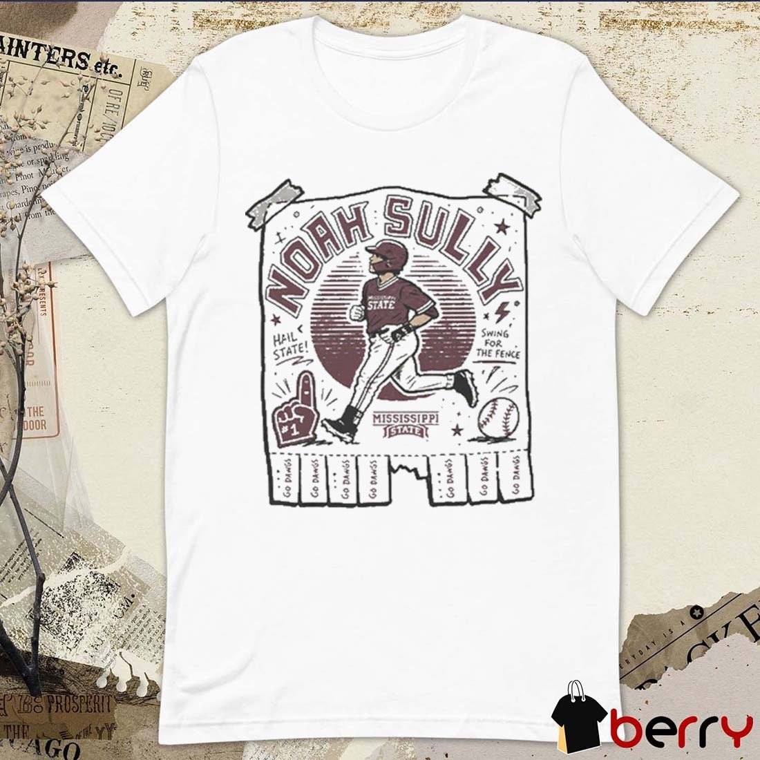 Noah Sullivan Mississippi State Bulldogs Baseball Hail State Swing For The Fence Illustrated t-shirt