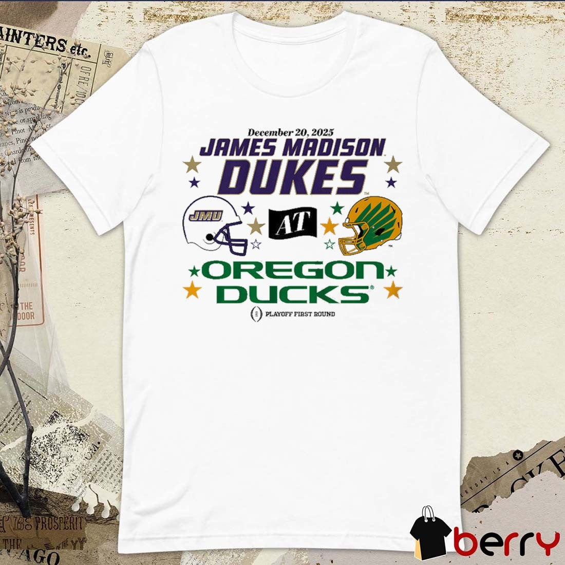 Oregon Ducks and JMU Dukes December 20 2025 CFP First Round Matchup Helmets t-shirt