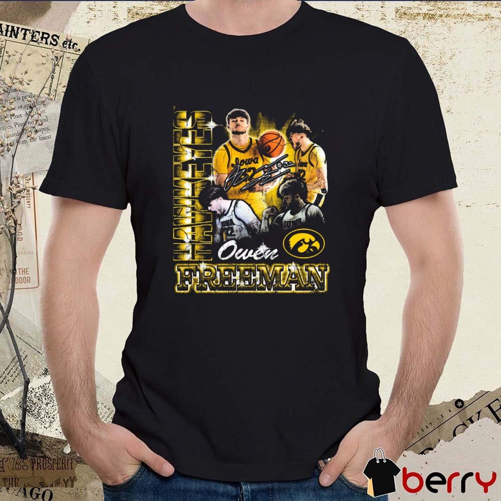 Owen Freeman Iowa Hawkeyes Basketball 90s Graphic Signature t-shirt