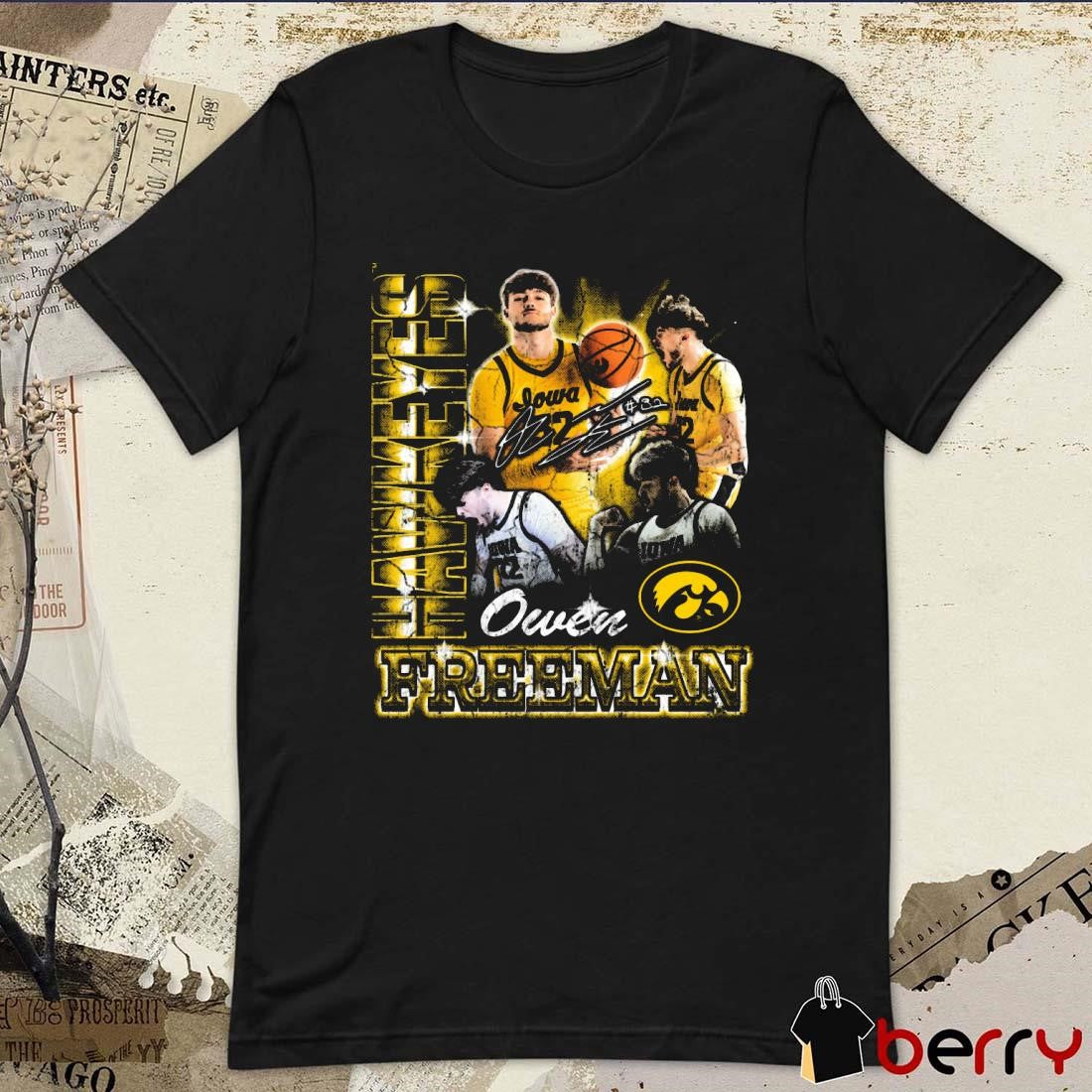 Owen Freeman Iowa Hawkeyes Basketball 90s Graphic Signature t-shirt