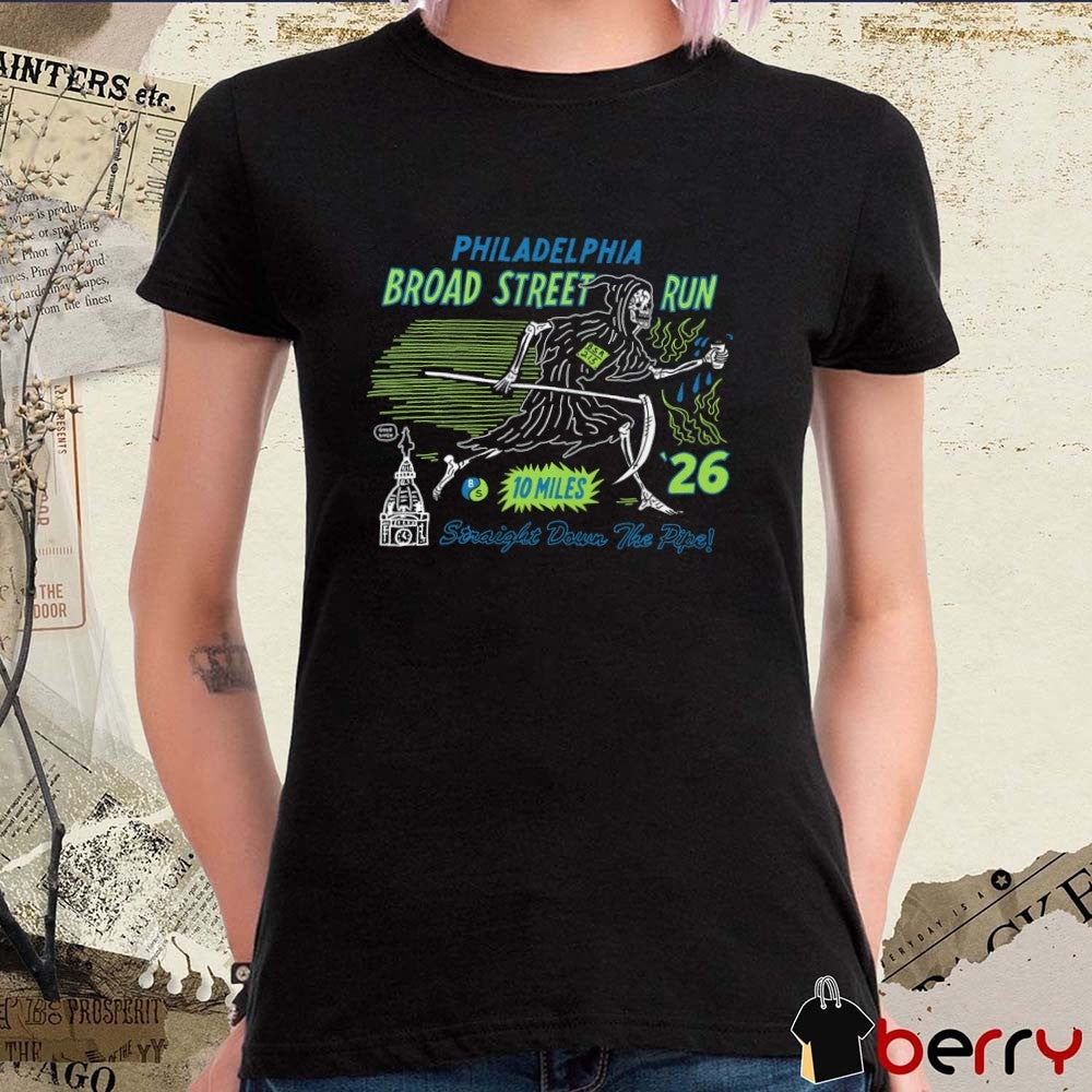 Philadelphia Broad Street Run Straight Down The Pipe 2026 Skeleton Graphic t-shirt