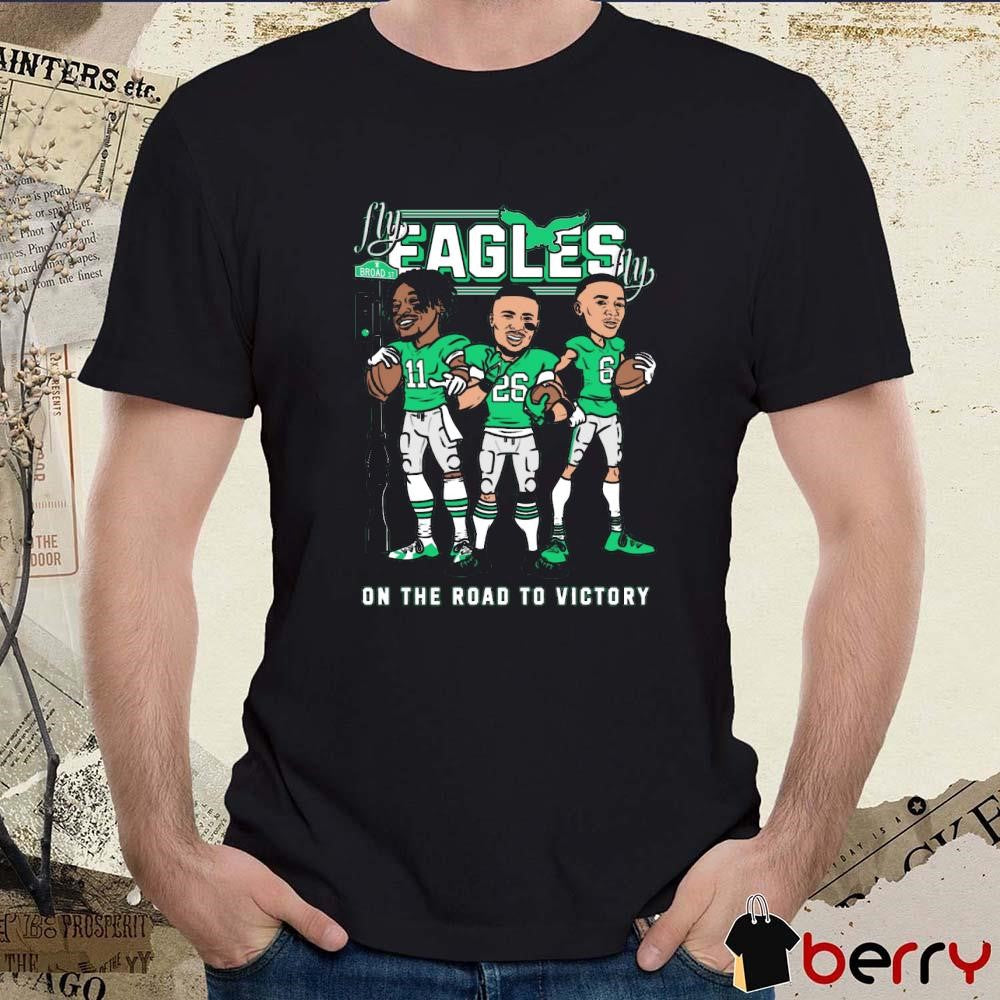 Philadelphia Eagles NFL Football World Champions LIX Fly Eagles Fly On The Road To Victory Caricatures t-shirt