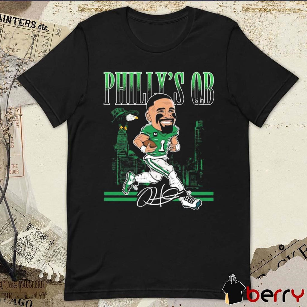 Philadelphia Eagles Win Kansas City Chiefs Jalen Hurt Philly’s QB Caricature NFL Football Signature t-shirt