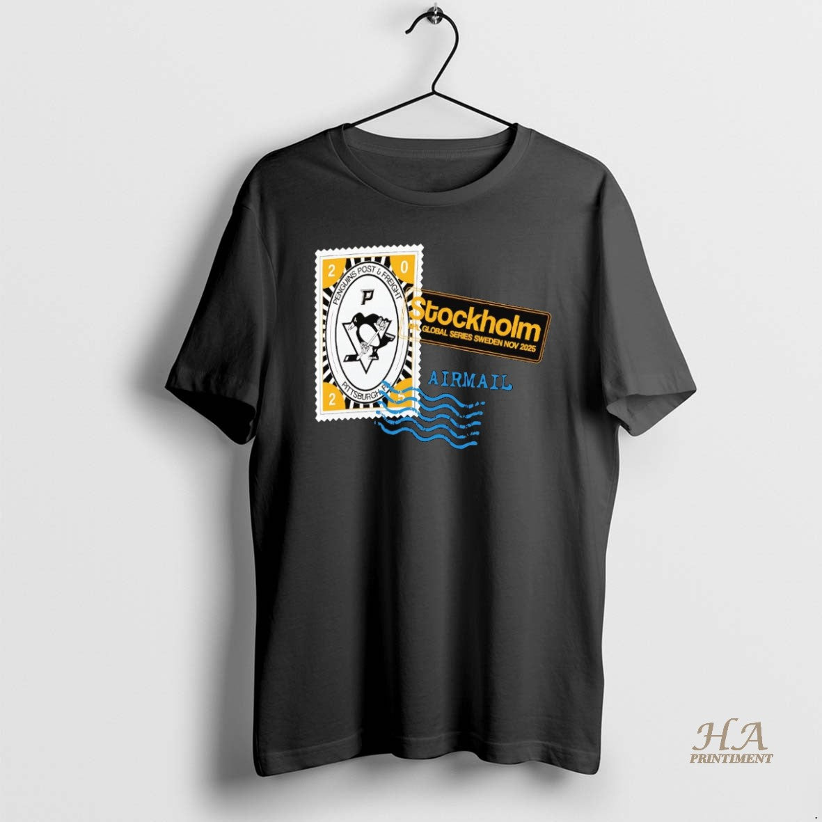 Official Pittsburgh Penguins 2025 Hometown To Stockholm Airmail Stamp T-Shirts, Hoodie, Sweatshirt | InkNestWear.com