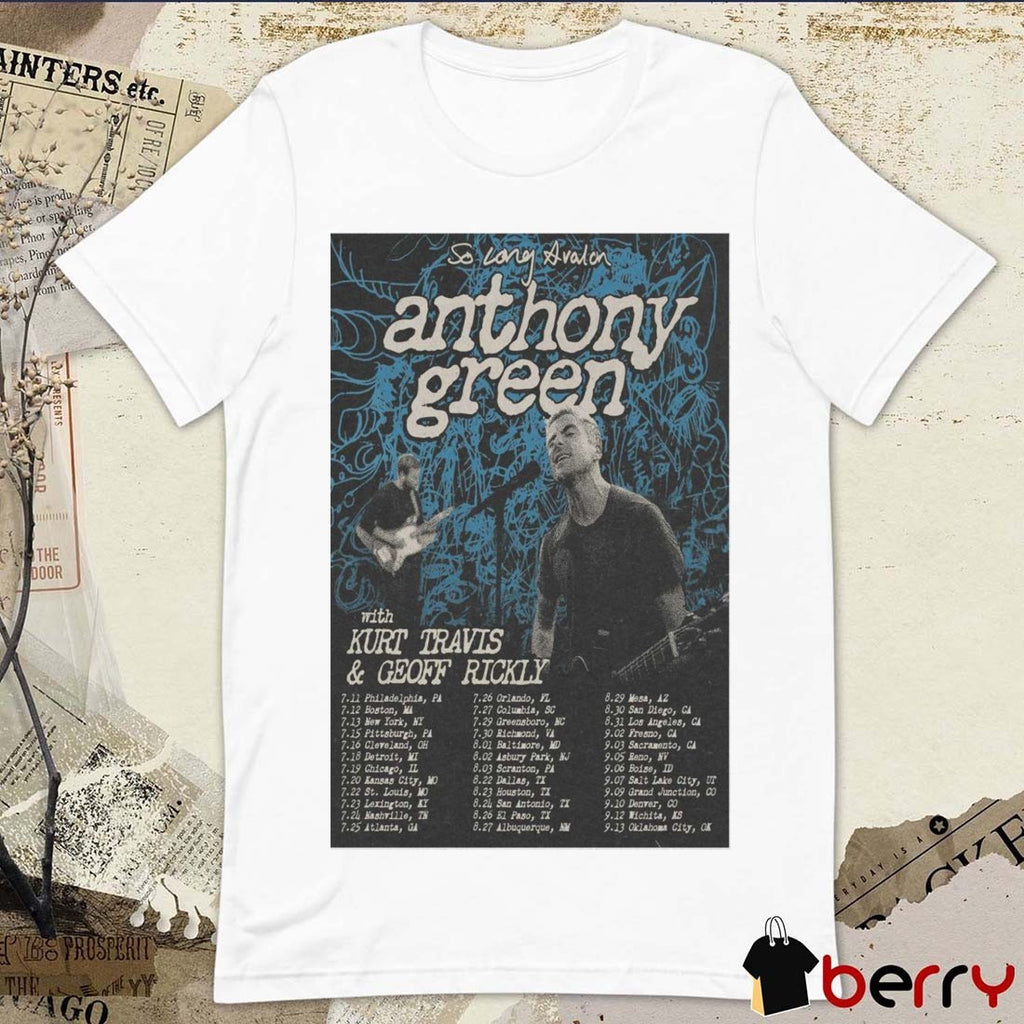 Poster Anthony Green So long Avalon Tour 2025 With Kurt Travis And Geoff Rickly t-shirt