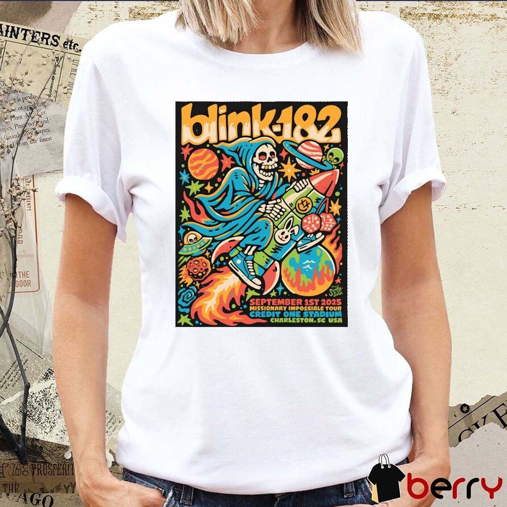 Poster Blink-182 September 1st, 2025 Missionary Impossible Tour Credit One Stadium Charleston SC t-shirt