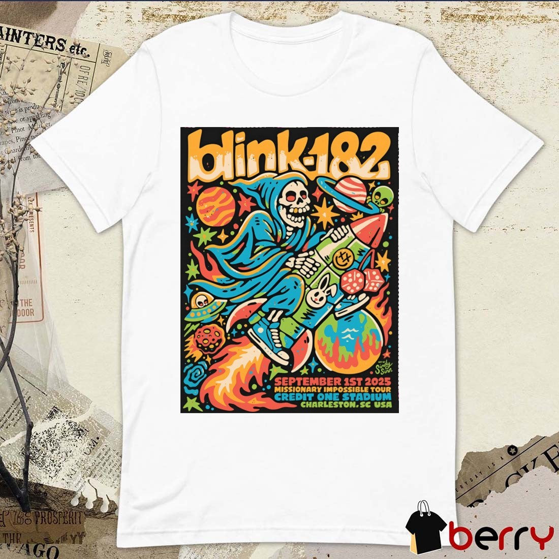 Poster Blink-182 September 1st, 2025 Missionary Impossible Tour Credit One Stadium Charleston SC t-shirt