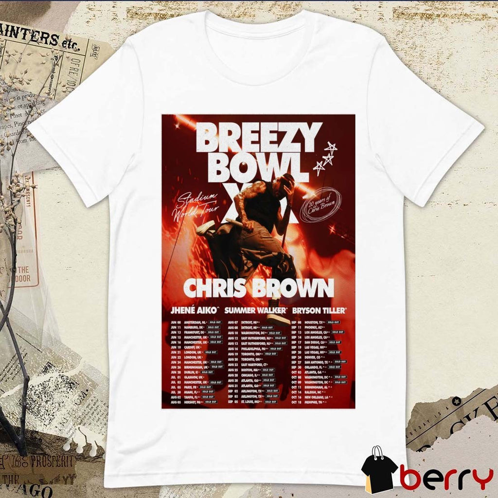 Poster Chris Brown 20 Year Stadium World Tour 2025 With Jhené Aiko Summer Walker Bryson Tiller t-shirt