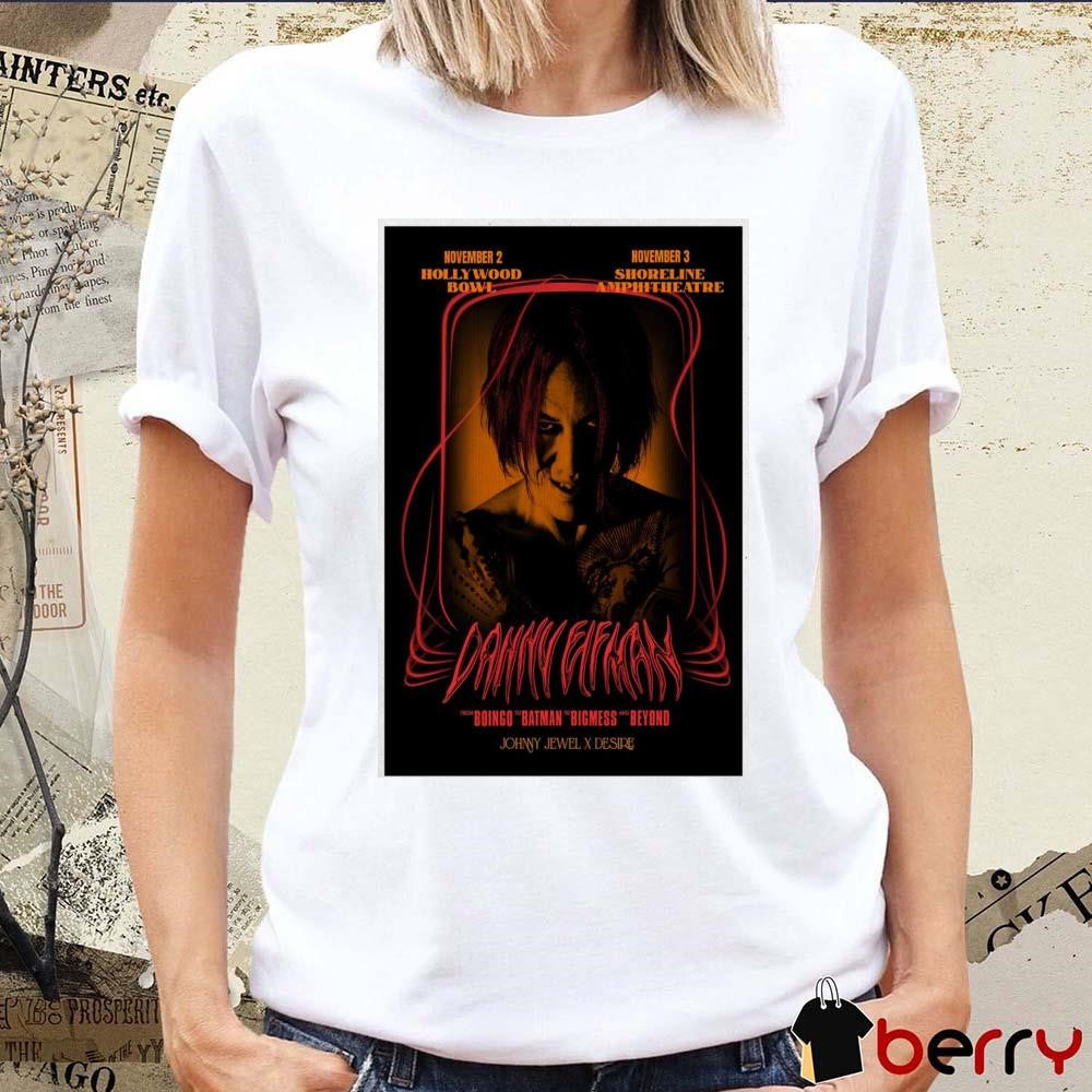 Poster Danny Elfman Nov 03 2024 Shoreline Amphitheatre CA Mountain View, California Tour t-shirt