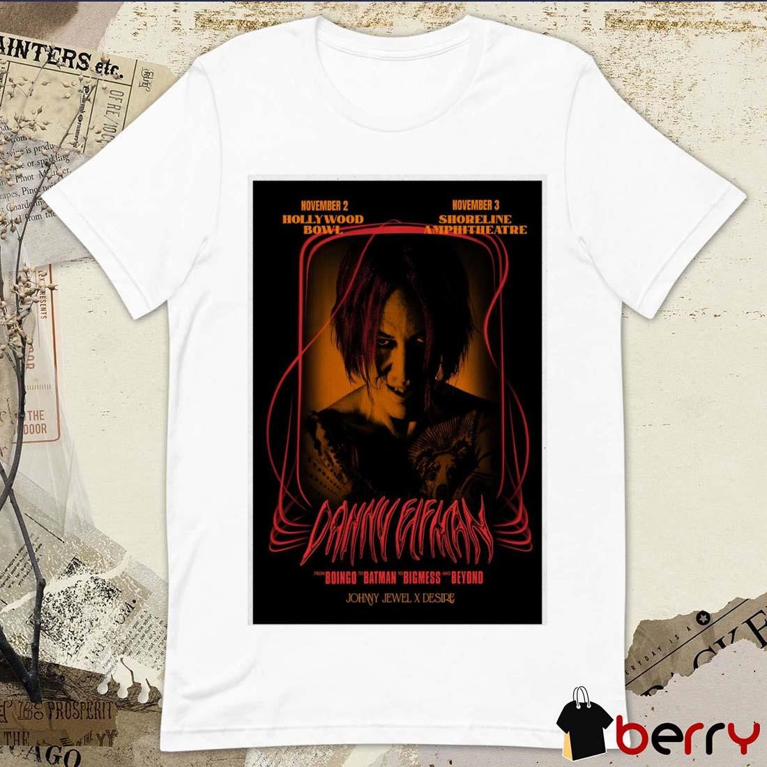 Poster Danny Elfman Nov 03 2024 Shoreline Amphitheatre CA Mountain View, California Tour t-shirt