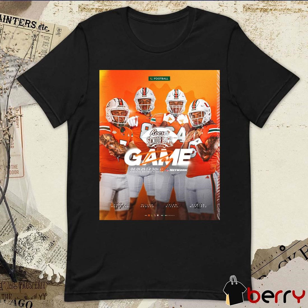 Poster Miami Hurricanes Football Restrepo Arroyo Rivers Martinez Reese’s Senior Bowl Game Day Signatures t-shirt