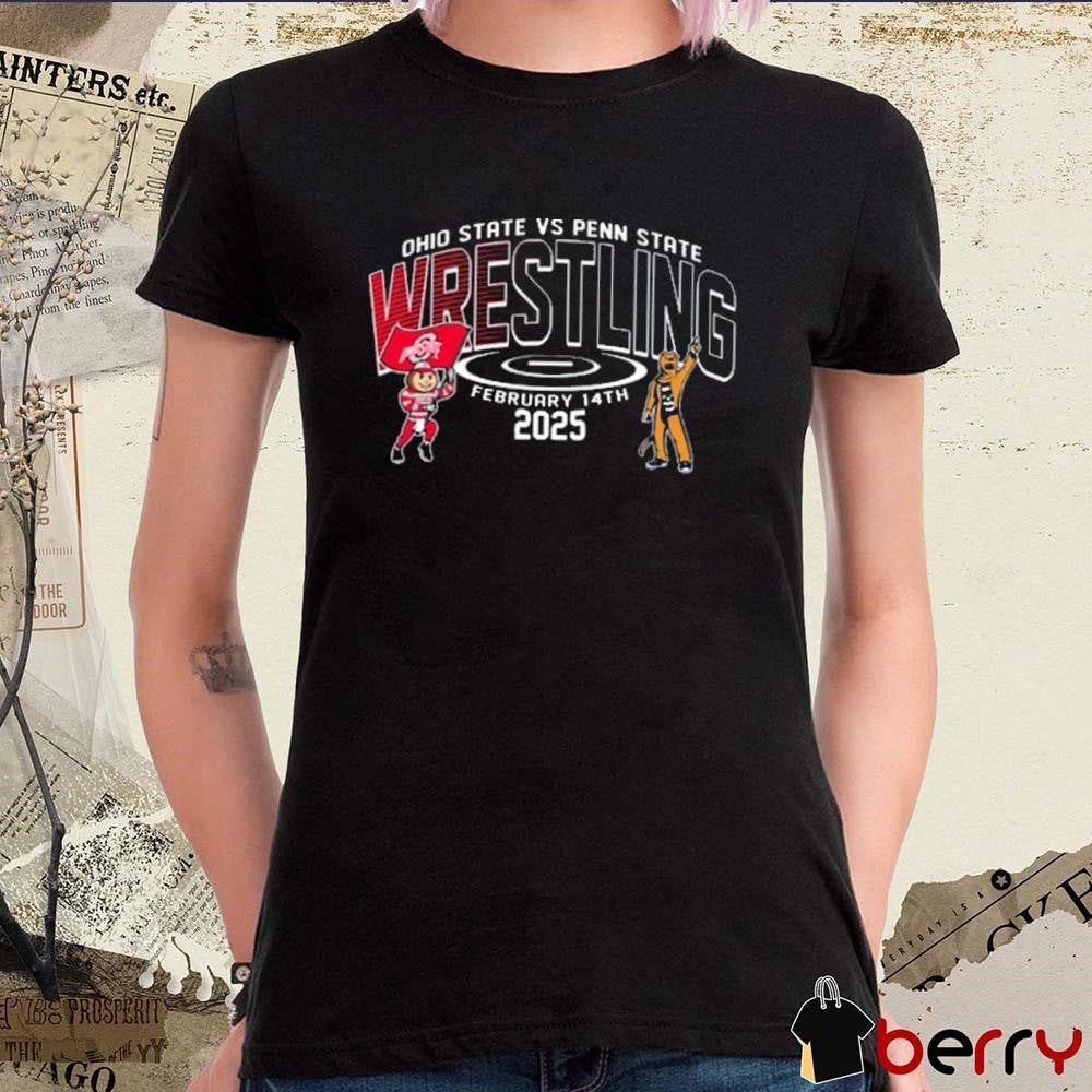 Poster Ohio State Buckeyes vs Penn State Nittany Lion Wrestling 2 14 2025 Mascot t-shirt