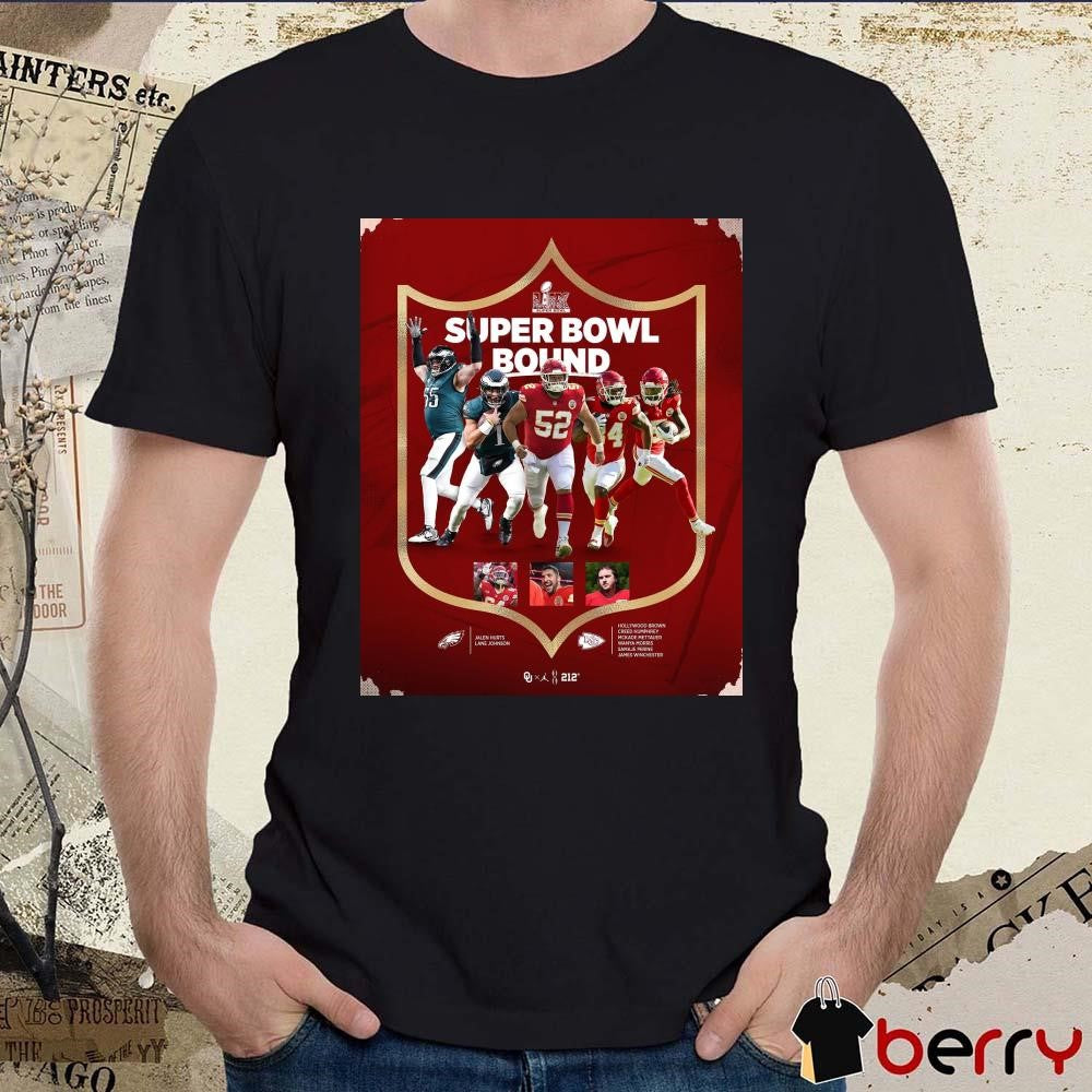 Poster Oklahoma Sooners Super Bowl LIX Bound Jalen Hurts Lane Johnson Vs Hollywood Brown Creed Humphrey t-shirt