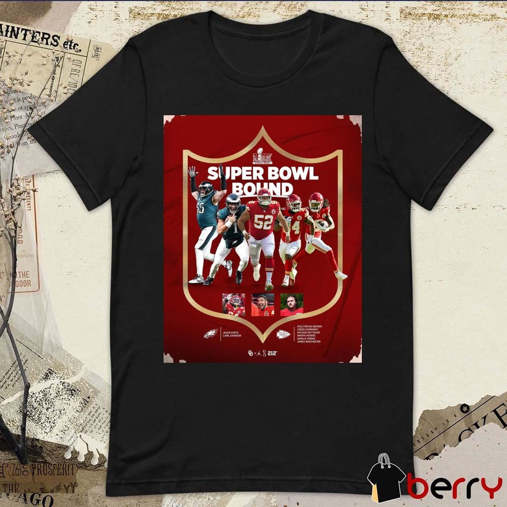 Poster Oklahoma Sooners Super Bowl LIX Bound Jalen Hurts Lane Johnson Vs Hollywood Brown Creed Humphrey t-shirt