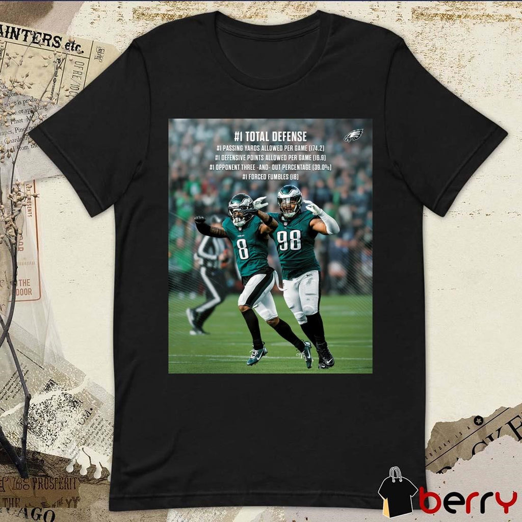 Poster Philadelphia Eagles Football #1 Total Defense #1 Passing Yards Allowed Per Game 174.2 #1 Defensive Points Allowed Per Game 16.9 t-shirt