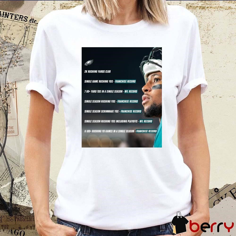 Poster Philadelphia Eagles Football 2k Rushing Yards Club Single Game Rushing Yds Franchise Record 760+ Yard Tds In A Single Season NFL Record t-shirt