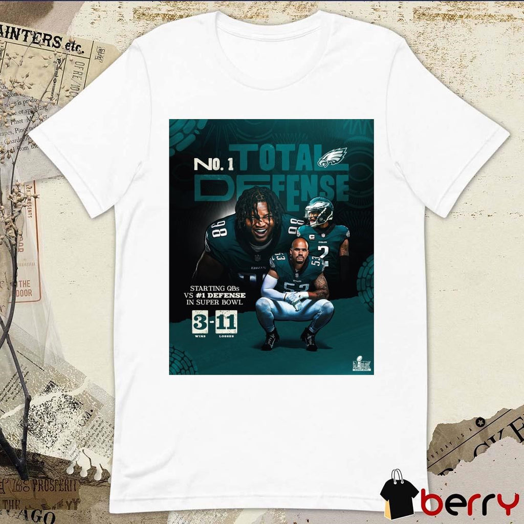 Poster Philadelphia Eagles NFL No 1 Total Defense Starting QBs Vs #1 Defense In Super Bowl 3 Wins – 11 Losses t-shirt