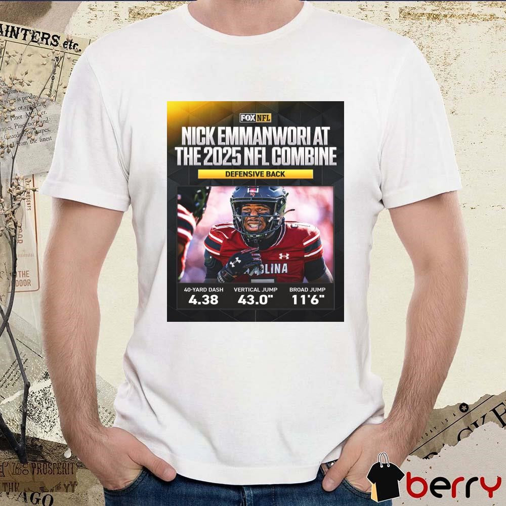 Poster South Carolina Gamecocks DB Nick Emmanwori At The 2025 NFL Combine Defensive Back 40-Yard Dash 4.38 On FOX t-shirt